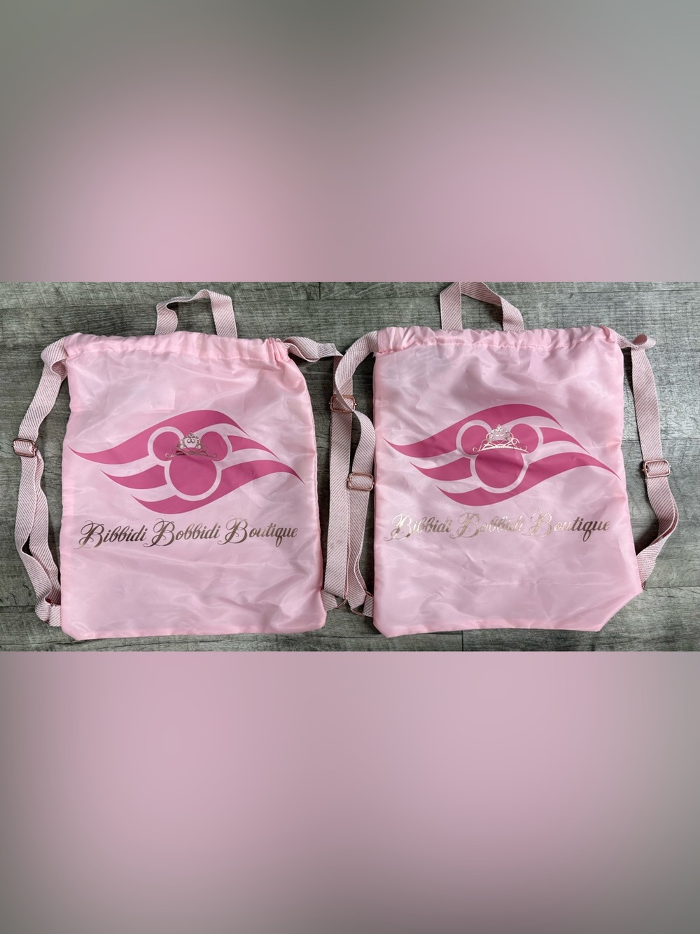 Set of 2 Bibbidi Bobbidi Boutique Disney Cruise  Drawstring Backpack Bag